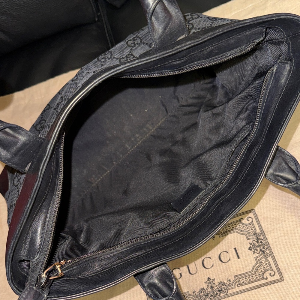 Gucci Black GG Monogram Canvas Tote with Leather Trim and Dusty - Picture 11 of 14